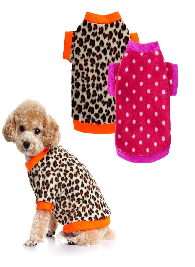 Rbenxia 2 Pieces Dog Fleece Sweaters Puppy Warm Sweater Doggie Sweatshirt Soft Fleece Dog Pajamas Puppy Clothes Winter Dogs Outfits for Small Dogs Cat Pets (Small, Leopard Print + Polka dots) - Image 1